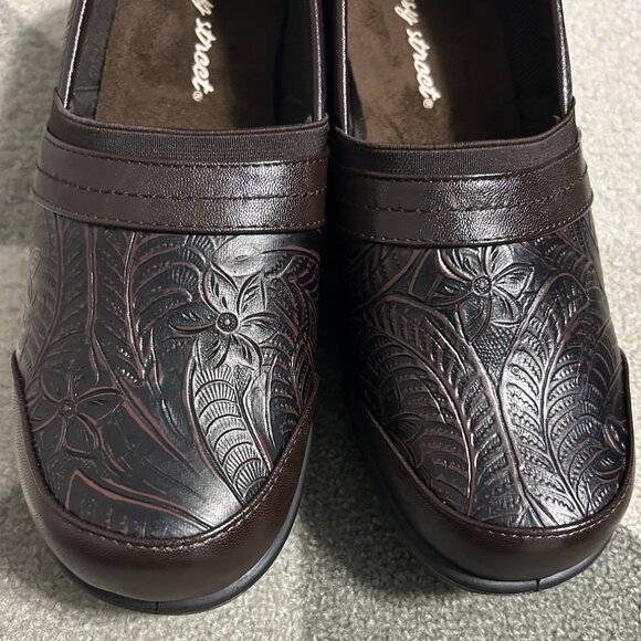 Easy Street Origin Brown Tool Floral Comfort Clogs Women's Size 8 WIDE - Picture 1 of 16